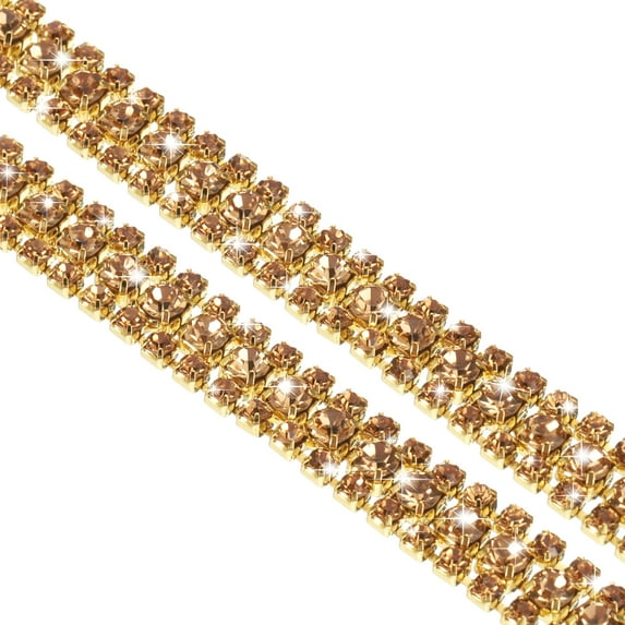 1 Yard 3 Rows Rhinestone Close Chain Trim Yellow Rhinestone with Gold Base