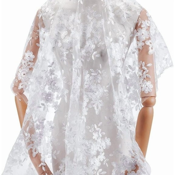 1 Yard 51 Inch Width White Flower Mesh Lace Fabric Floral Leaves Embroidered Lace Trim Fabrics Vintage Wedding Accessories Tulle for DIY Wedding Dresses Half Skirt Dress Curtains