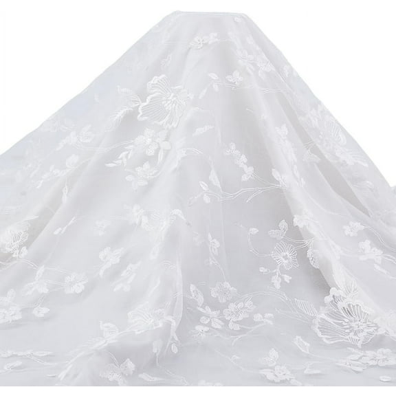 1 Yard 65 Inch Width White Flower Mesh Lace Fabric Floral Leaves Embroidery French Lace Trim Vintage Wedding Accessories Tulle for DIY Wedding Dresses Half Skirt Dress Curtains 1yard