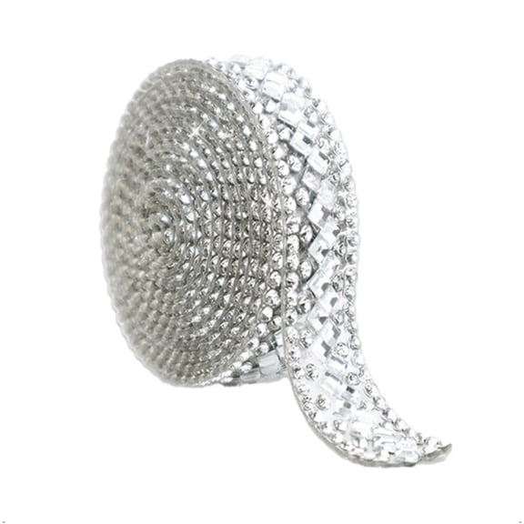 1 Yard Adhesive Rhinestone Ribbon Roll, 0.47" Wide Self-Adhesive Bling Tape for Craft Projects, Peel-and-Stick Diamond Strip for Christmas Ornament Vase Photo Frame, White, By Harlik