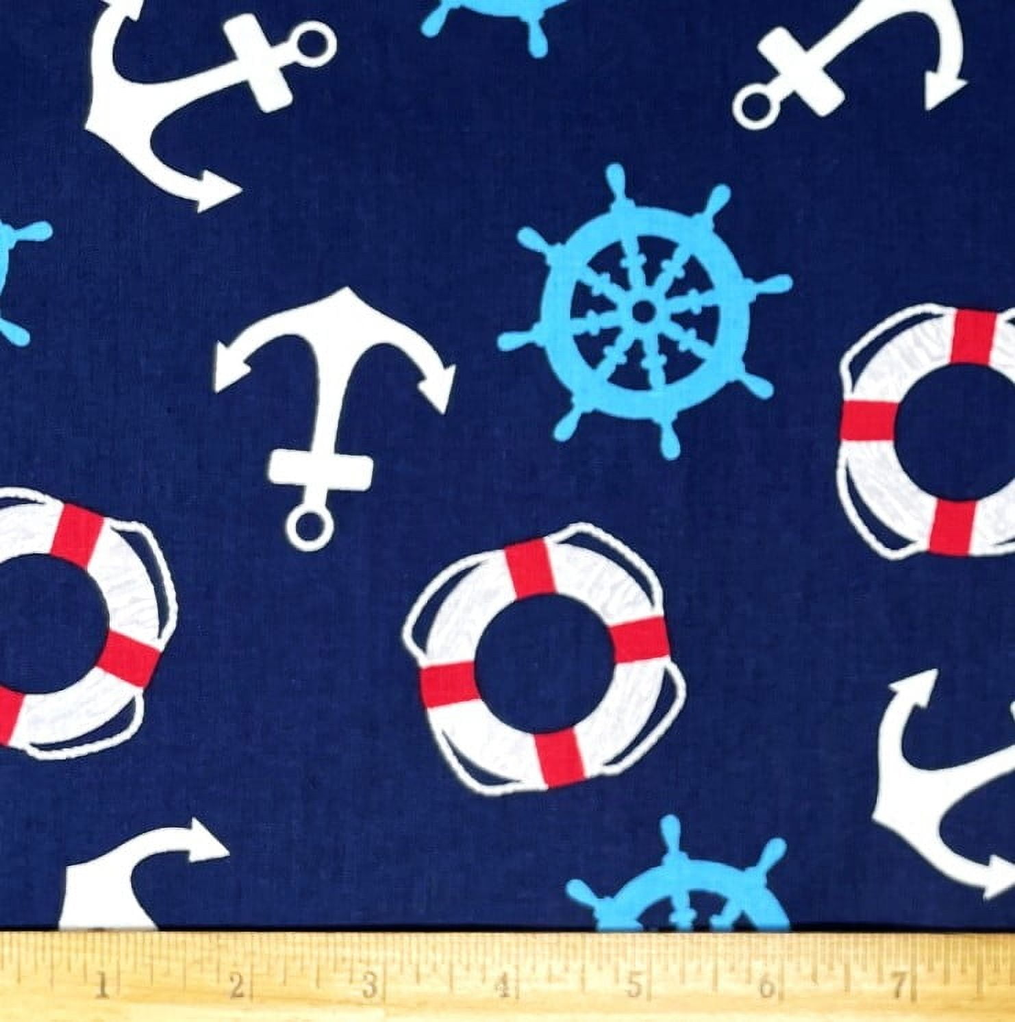 1 Yard - Anchors Boat Ship Wheels Nautical on Blue Cotton Fabric (Great for Quilting, Sewing, Craft Projects, Throw Pillows & More) 1 Yard X 44" Wide