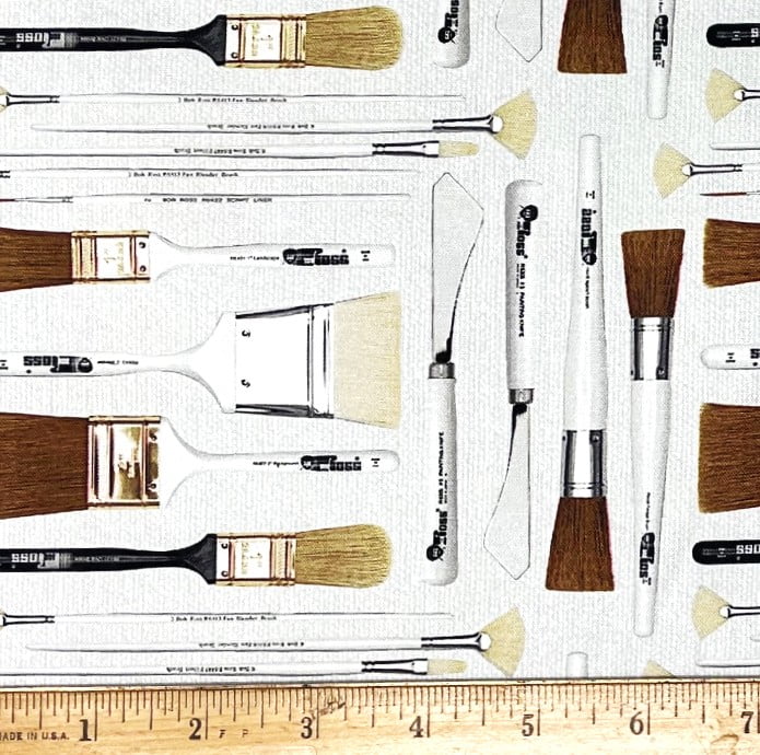 1 Yard - Artist Paint Brushes Joy of Painting Bob Ross on Gray Cotton Fabric (Great for Quilting, Sewing, Craft Projects, Throw Pillows & More) 1 Yard X 44" Wide