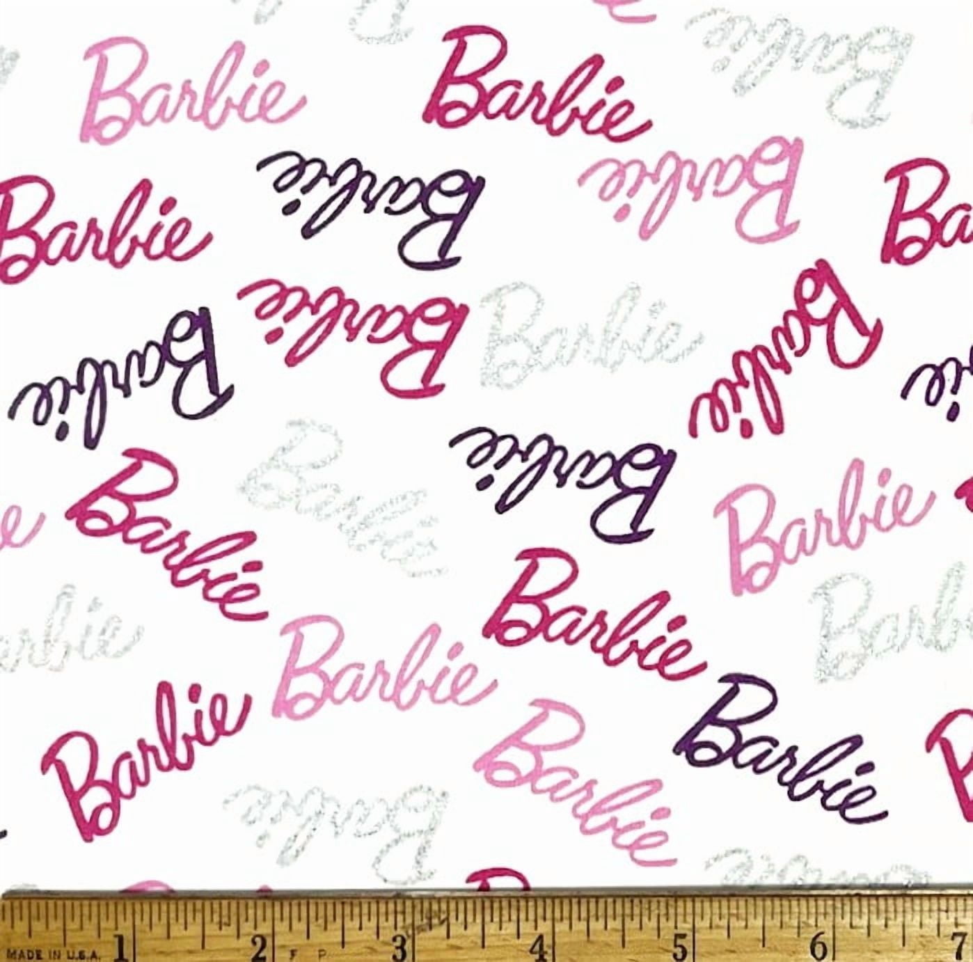 1 Yard - Barbie Doll Script Pink Purple & Silver Glitter on White Cotton Fabric (Great for Quilting, Sewing, Craft Projects, Throw Pillows & More) 1 Yard X 44" Wide