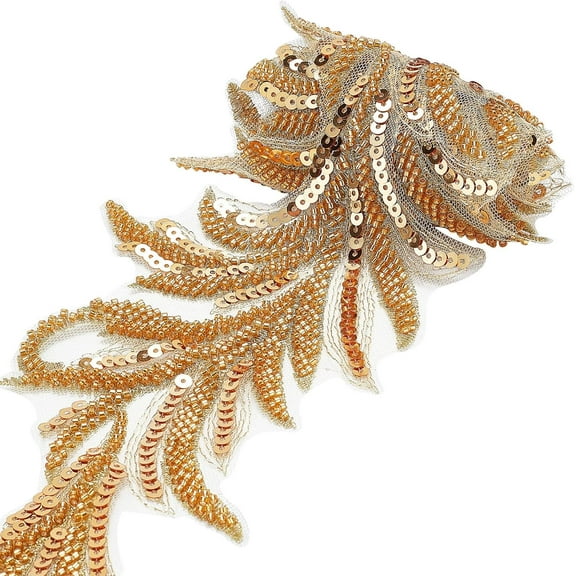 1 Yard Beaded Lace Trim Golden Sequin Lace Ribbon Applique Arrow Shape Mesh Edging Trimmings