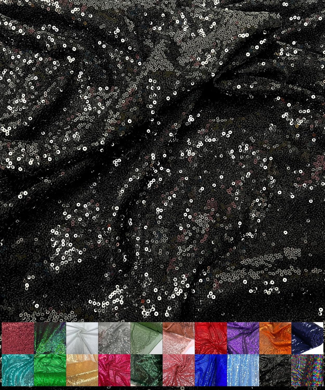 black glitter fabric for dresses 1 Yard (Black) Sequin by the Yard 3 mm Embroidery Sparke Fabric Sewing Dress Costumes Dancewear DIY Tablecloth Backdrop Party Decoration Arabic Prom Dresses