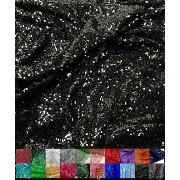 1 Yard (Black) Sequin Fabric by the Yard 3 mm Glitter Embroidery Sparke Fabric for Sewing Dress Costumes Dancewear DIY Tablecloth Backdrop Party Decoration