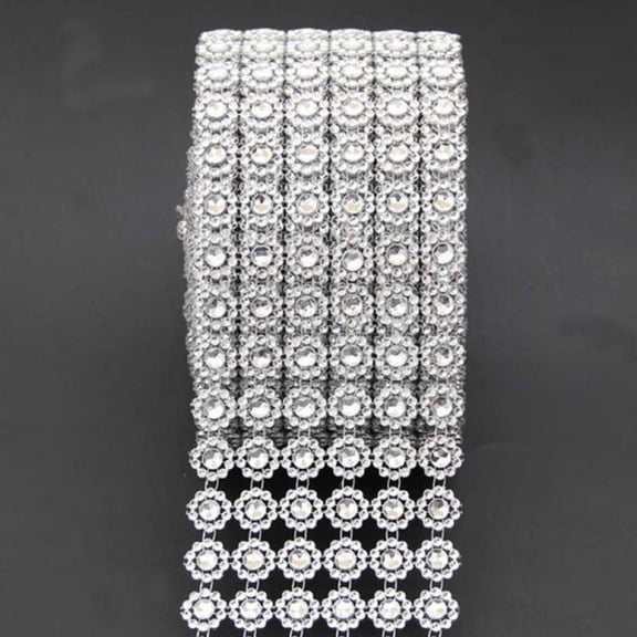 1 Yard Bling Gold Silver 6 Flower Shape Plastic Sunflower Rhinestone Sparkle Ribbon Mesh Wrap Crystal Vases Candle Decor 11cm