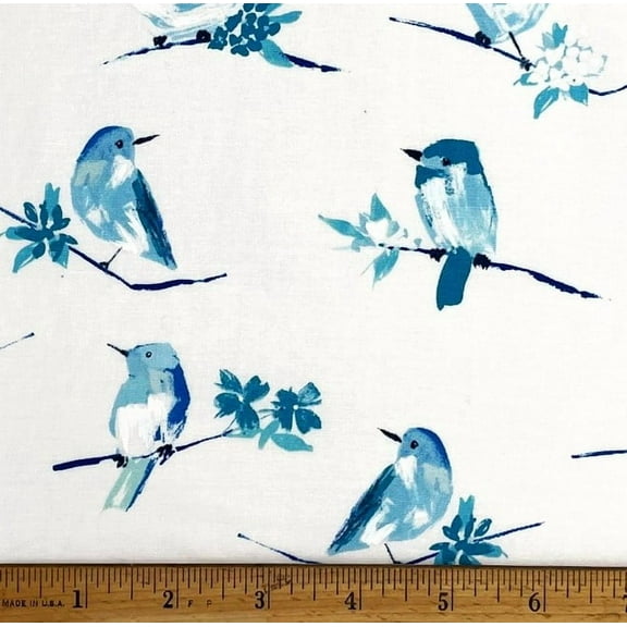 1 Yard - Blue Birds on White Cotton Fabric (Great for Quilting, Sewing, Craft Projects, Throw Pillows & More) 1 Yard X 44" Wide