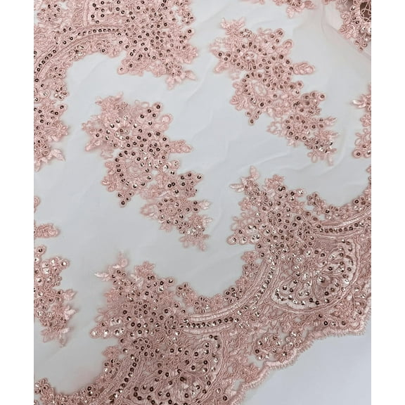 1 Yard (Blush) 20" Wide Long Sequins Embroidered Lace Table Runner for Wedding Bridal Party table decoration, Trim Lace, Floral Table Runner Mesh Roll