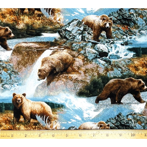 1 Yard - Brown Bear Scenic Cotton Fabric (Great for Quilting, Sewing, Craft Projects, Throw Pillows & More) 1 Yard X 44" Wide