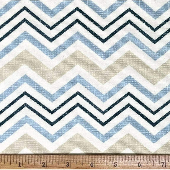 1 Yard - Chevron Stripe Blue Tan Dark Green Cotton Duck Upholstery Fabric (Great for Quilting, Sewing, Craft Projects, Throw Pillows & More) 1 Yard X 44" Wide