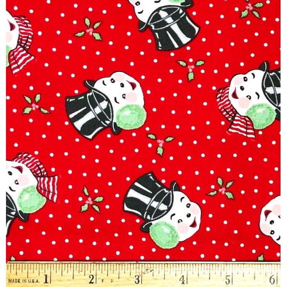 1 Yard - Christmas Carolers on Red Polka Dots Cotton Fabric (Great for Quilting, Sewing, Craft Projects, Throw Pillows & More) 1 Yard X 44" Wide