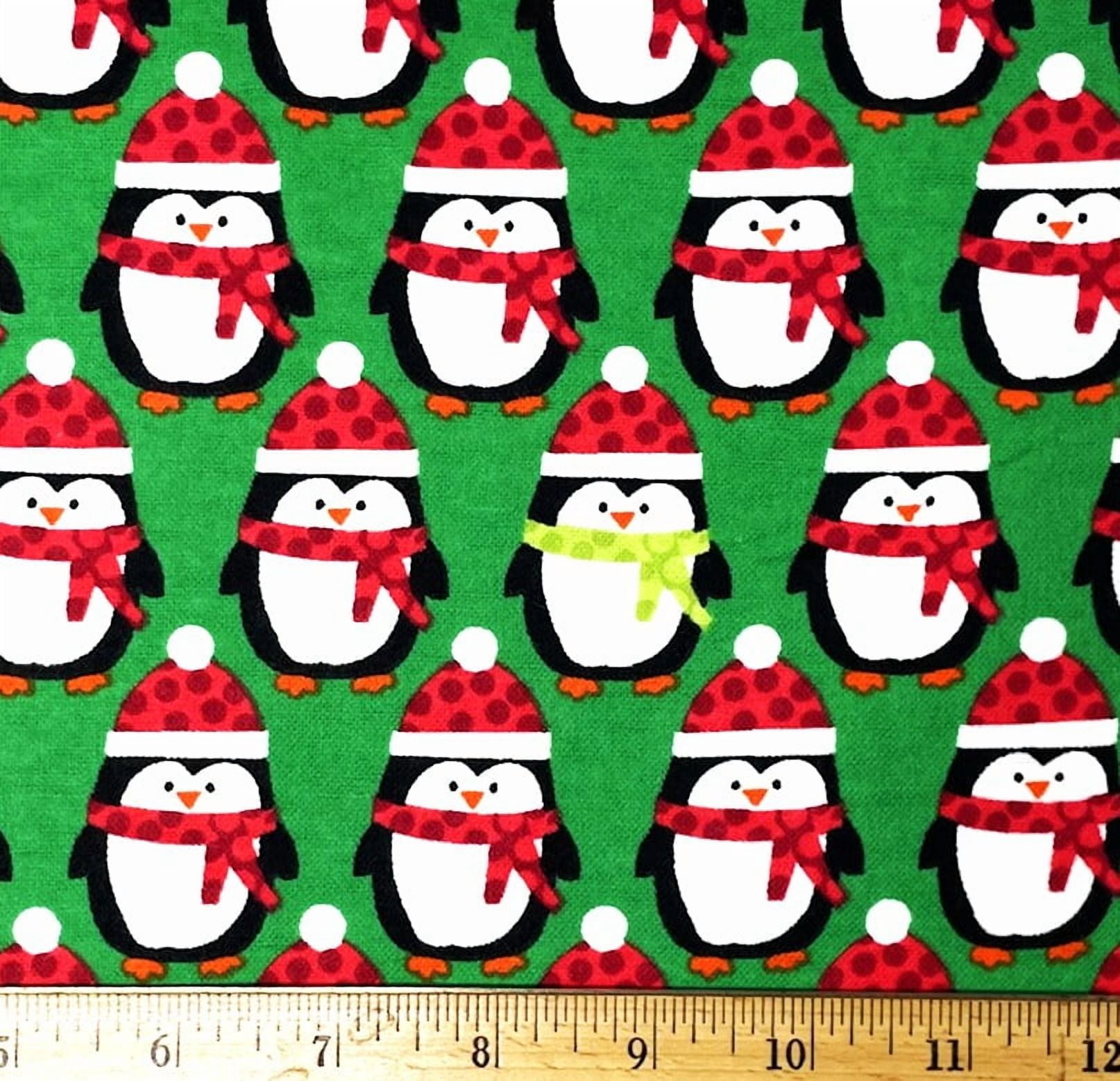1 Yard - Christmas Penguins Striped on Green Flannel Fabric (Great for Quilting, Sewing, Craft Projects, Throw Pillows & More) 1 Yard X 44" Wide