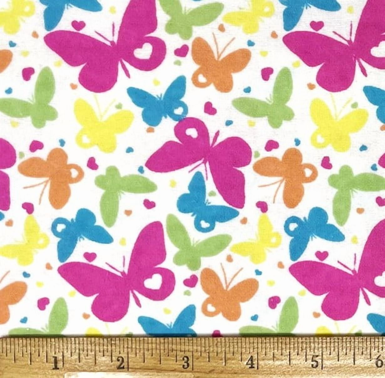 1 Yard - Colorful Butterflies Butterfly & Hearts Flannel Cotton Fabric (Great for Quilting, Sewing, Craft Projects, Throw Pillows & More) 1 Yard X 44" Wide