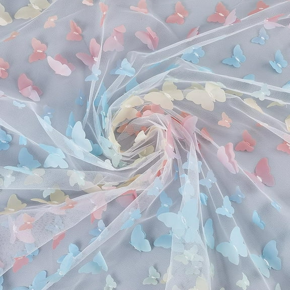 1 Yard Colorful Butterfly Lace Fabric 3D Embroidery Butterfly Lace Fabric for Birthday Party DIY Wedding Dress Costume Accessories Veil Home Decor Hair Bows Gift Wrapping Sewing Crafting diy