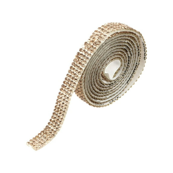 1 Yard Colorful Sewing Accessories Phone Decoration Crystal Sticker Self-Adhesive Rhinestone Diamond Ribbon Glitter Trim Tape YELLOW 4 ROWS(0.8CM)