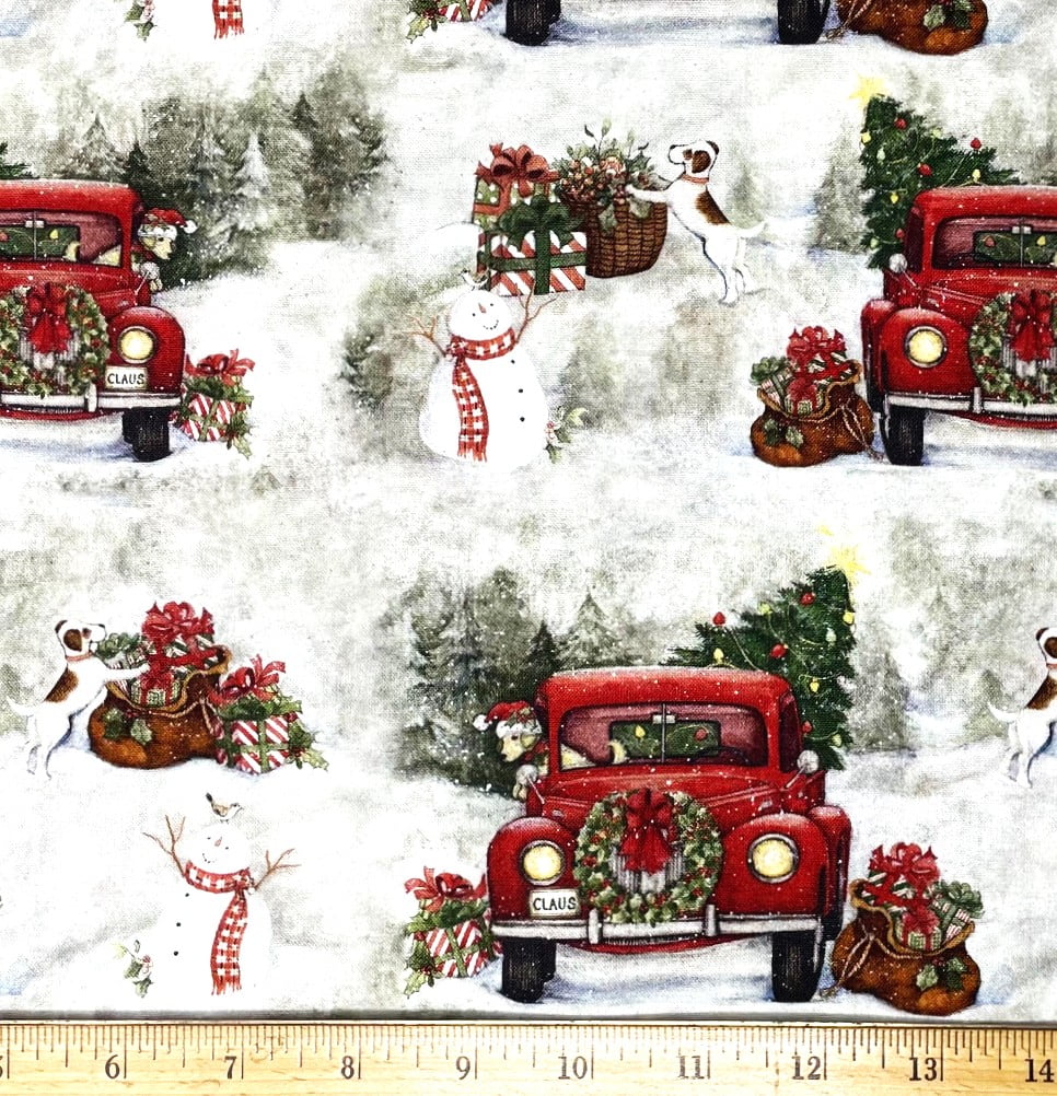 1 Yard - Country Christmas Drive Classic Pickup Susan Winget Cotton Fabric (Great for Quilting, Sewing, Craft Projects, Throw Pillows & More) 1 Yard X 44" Wide