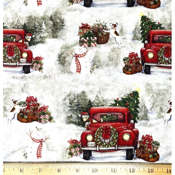 1 Yard - Country Christmas Drive Classic Pickup Susan Winget Cotton Fabric (Great for Quilting, Sewing, Craft Projects, Throw Pillows & More) 1 Yard X 44" Wide