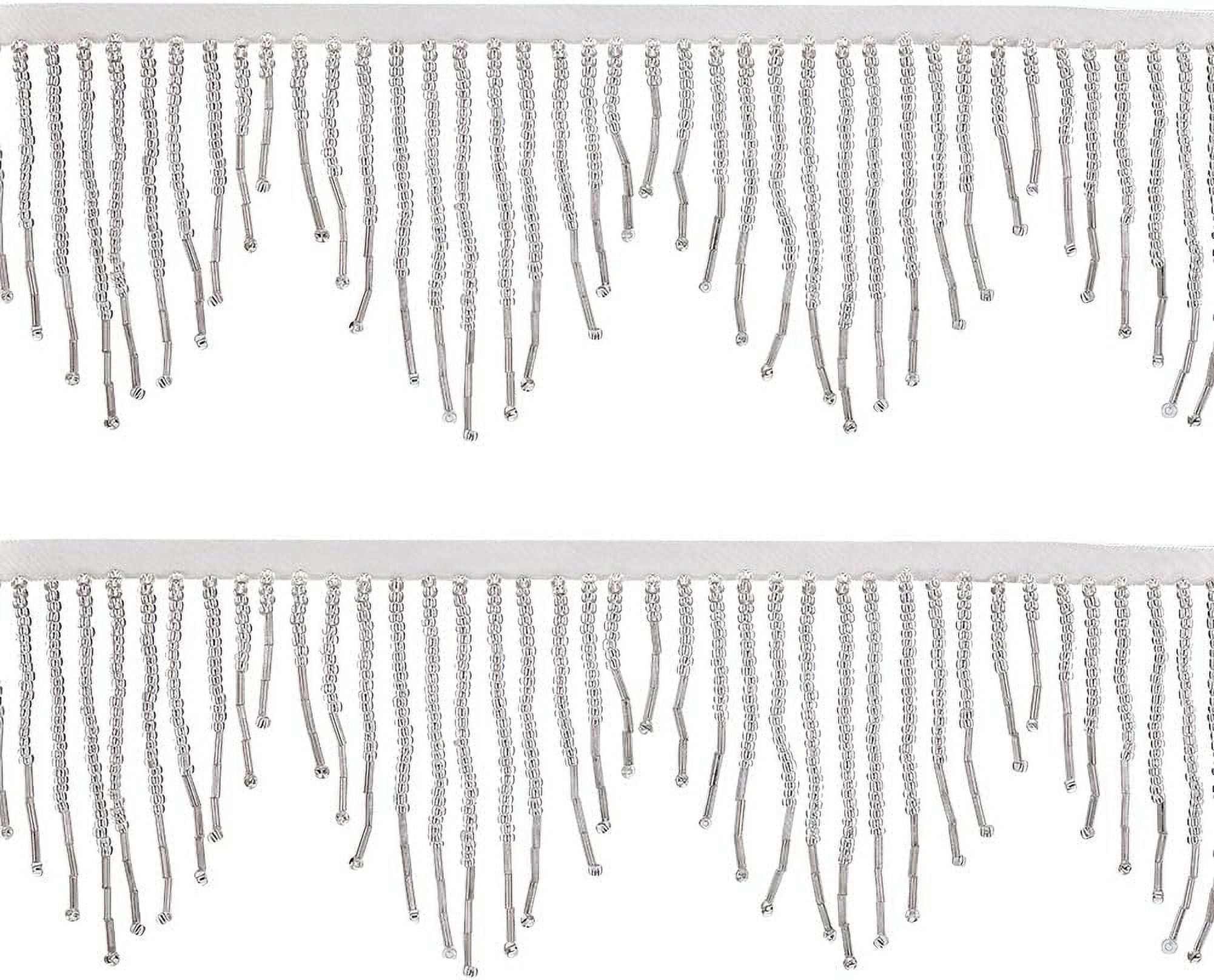 1 Yard Crystal Beaded Fringe Trim Wavy Tassel Beaded Lace Ribbon White ...