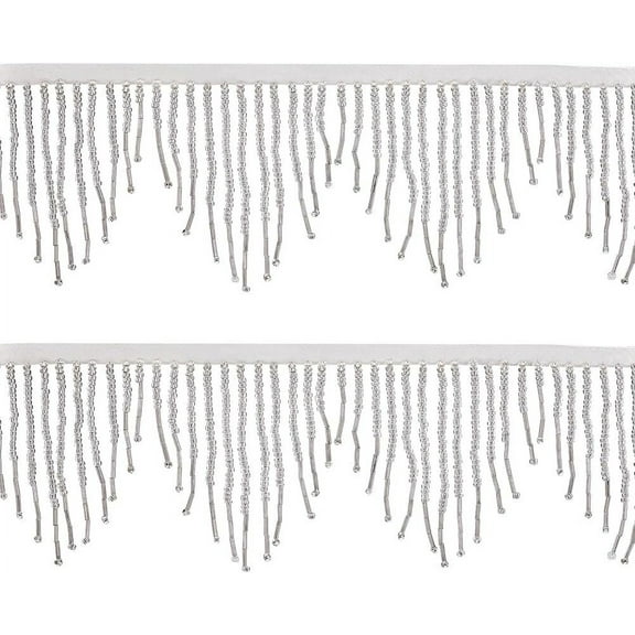 1 Yard Crystal Beaded Fringe Trim Wavy Tassel Beaded Lace Ribbon White Beaded Tassel Chain Ribbons Sewing Beaded Fringe Trim Ribbon for Curtain Lampshades Dress Clothing Decoration