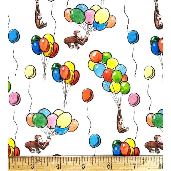 1 Yard - Curious George Monkey & Balloons on White Cotton Fabric (Great for Quilting, Sewing, Craft Projects, Throw Pillows & More) 1 Yard X 44" Wide