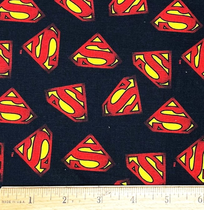 1 Yard - DC Comics Superman Shield on Black Cotton Fabric (Great for Quilting, Sewing, Craft Projects, Throw Pillows & More) 1 Yard X 44" Wide