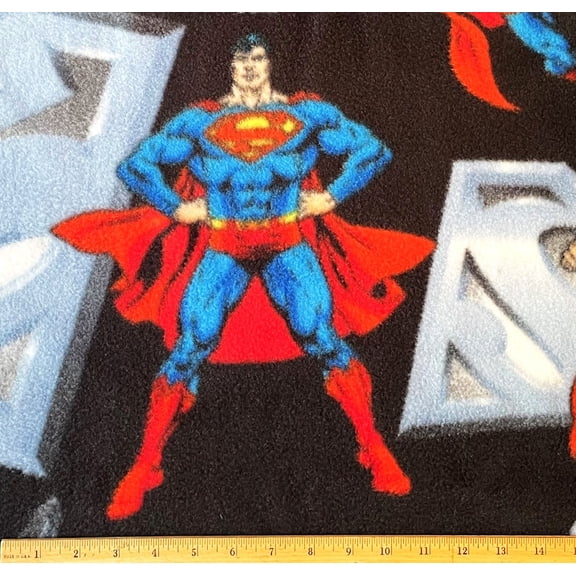 1 Yard - DC Comics Superman in Action on Black Fleece Fabric (Great for Sewing, Craft Projects, No-Sew Throw Blanket, & Pillows) 1 Yard x 58" Wide