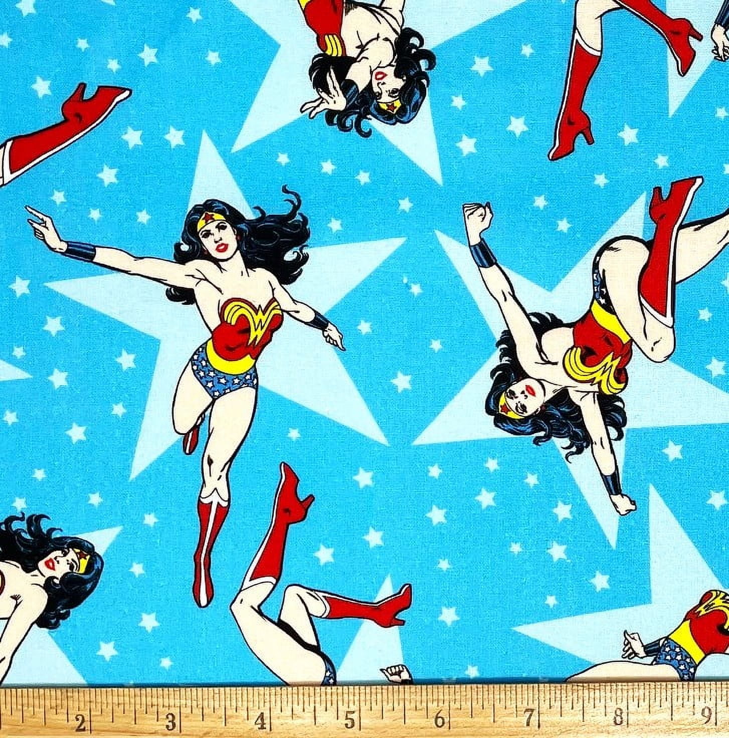 1 Yard - DC Comics Wonder Woman & Blue Stars Cotton Fabric (Great for Quilting, Sewing, Craft Projects, Quilts, Throw Pillows & More) 1 Yard X 44" Wide