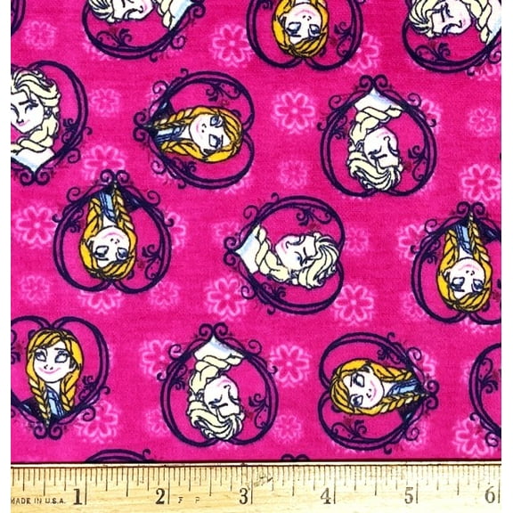 1 Yard - Disney Frozen Princess Elsa & Anna Hearts on Pink Flannel Cotton Fabric (Great for Quilting, Sewing, Craft Projects, Throw Pillows & More) 1 Yard X 44" Wide