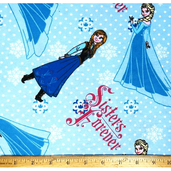 1 Yard - Disney Frozen Sisters Forever Princess Elsa & Anna on Blue Flannel Fabric (Great for Quilting, Sewing, Craft Projects, Throw Pillows & More) 1 Yard X 44" Wide
