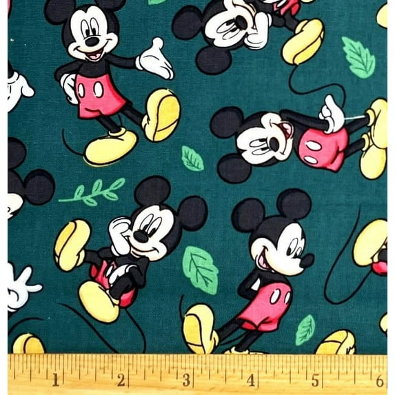 1 Yard - Disney Mickey Mouse on Dark Green Cotton Fabric (Great for Quilting, Sewing, Craft Projects, Throw Pillows & More) 1 Yard X 44" Wide