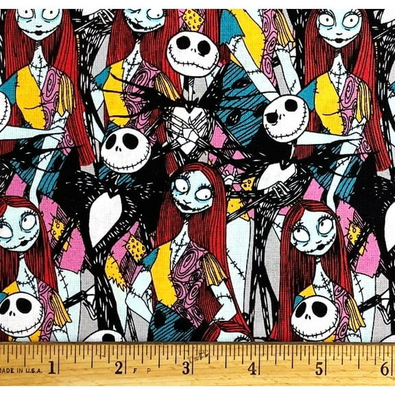 1 Yard - Disney Nightmare Before Christmas Jack & Sally Cotton Fabric (Great for Quilting, Sewing, Craft Projects, Throw Pillows & More) 1 Yard X 44" Wide