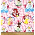 thumbnail image 1 of 1 Yard - Disney Princess Ariel Belle Aurora & Tiana on Pink Polka Dots Cotton Fabric (Great for Quilting, Sewing, Craft Projects, Throw Pillows & More) 1 Yard X 44" Wide, 1 of 2