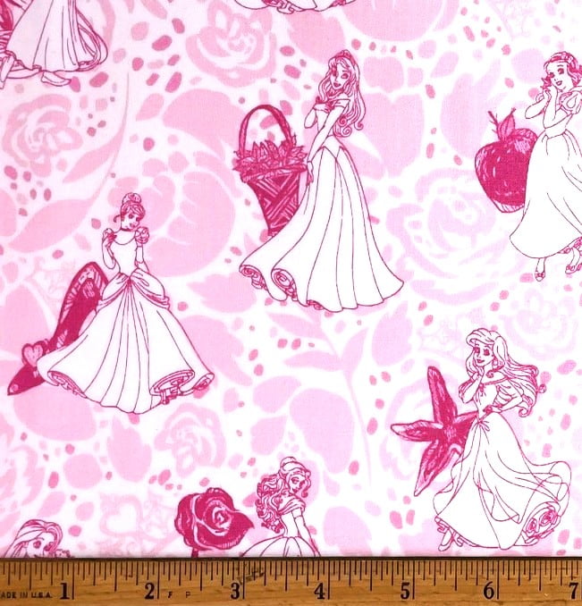 1 Yard - Disney Princess Ariel Snow White Belle Cinderella Two Tone Pink Cotton Fabric (Great for Quilting, Sewing, Craft Projects, Throw Pillows & More) 1 Yard X 44" Wide