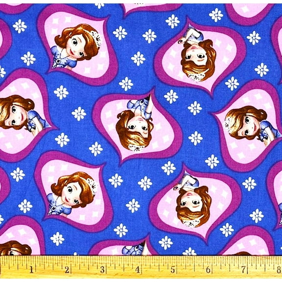 1 Yard - Disney Sofia the First on Fuschia & Blue Cotton Fabric (Great for Quilting, Sewing, Craft Projects, Throw Pillows & More) 1 Yard X 44" Wide