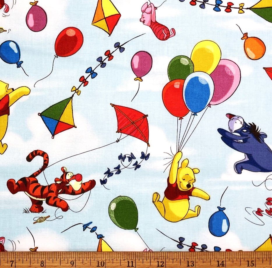 1 Yard - Disney Winnie the Pooh Piglet Tigger & Eeyore with Colorful Balloons Cotton Fabric (Great for Quilting, Sewing, Craft Projects, Throw Pillows & More) 1 Yard X 44" Wide