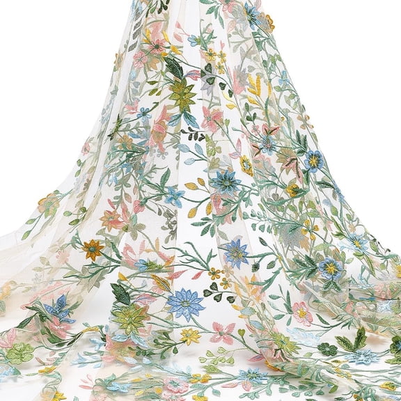 1 Yard Embroidered Flower Fabric 63inch Polyester Mesh Embroidered Lace Trim Embroidery Tulle Fabric Garment Accessories for Dress Table DIY Crafts Curtain Home Vintage Decor Sandy Brown