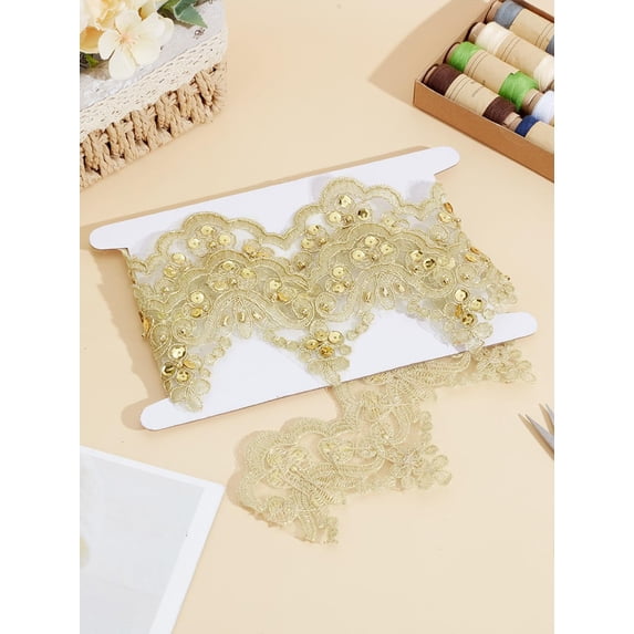 1 Yard Embroidery Polyester Lace Ribbon Flower with 1Pc Cardboard ...
