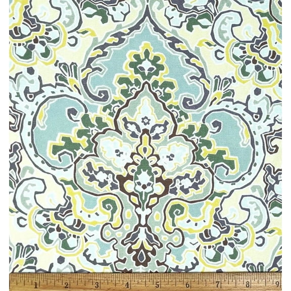1 Yard - Flor De Lis Mint Green & Yellow Cotton Duck Upholstery Fabric (Great for Quilting, Sewing, Craft Projects, Throw Pillows & More) 1 Yard X 44" Wide