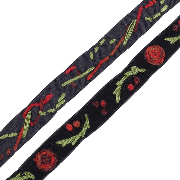 1 Yard Floral Velvet Ribbon Black Single Faced Ribbon Flower Velvet Ribbon Trim for Gift Wrapping DIY Clothing Holiday Christmas Decor for making Medium Sea Green