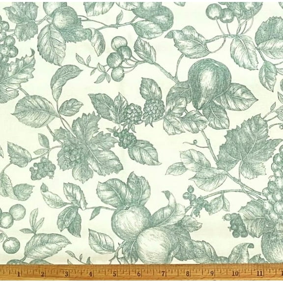 1 Yard - Fruit Tree Green on Cream Broadcloth Cotton Duck Upholstery Fabric (Great for Quilting, Sewing, Craft Projects, Throw Pillows & More) 1 Yard X 58" Wide