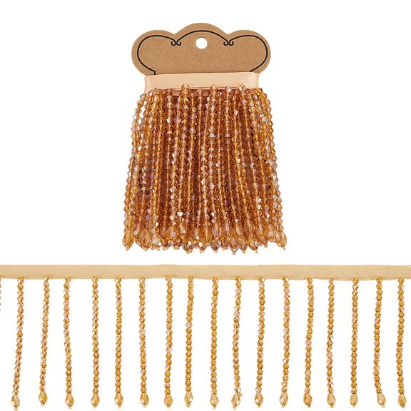 1 Yard Glass Beaded Tassel Ribbon Beaded Trimming Dark Goldenrod 84~90mm