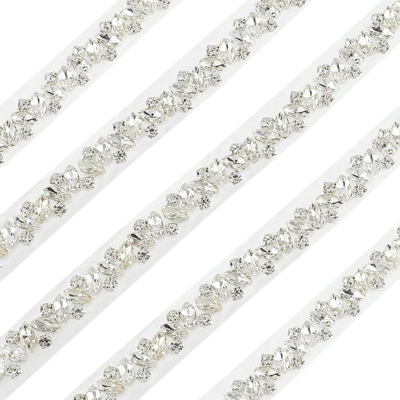1 Yard Glass Crystal Hotfix Rhinestone Trimming with Hot Melt Adhesive Stick & Alloy Settings for DIY Bridal Belt Clear 15x4mm