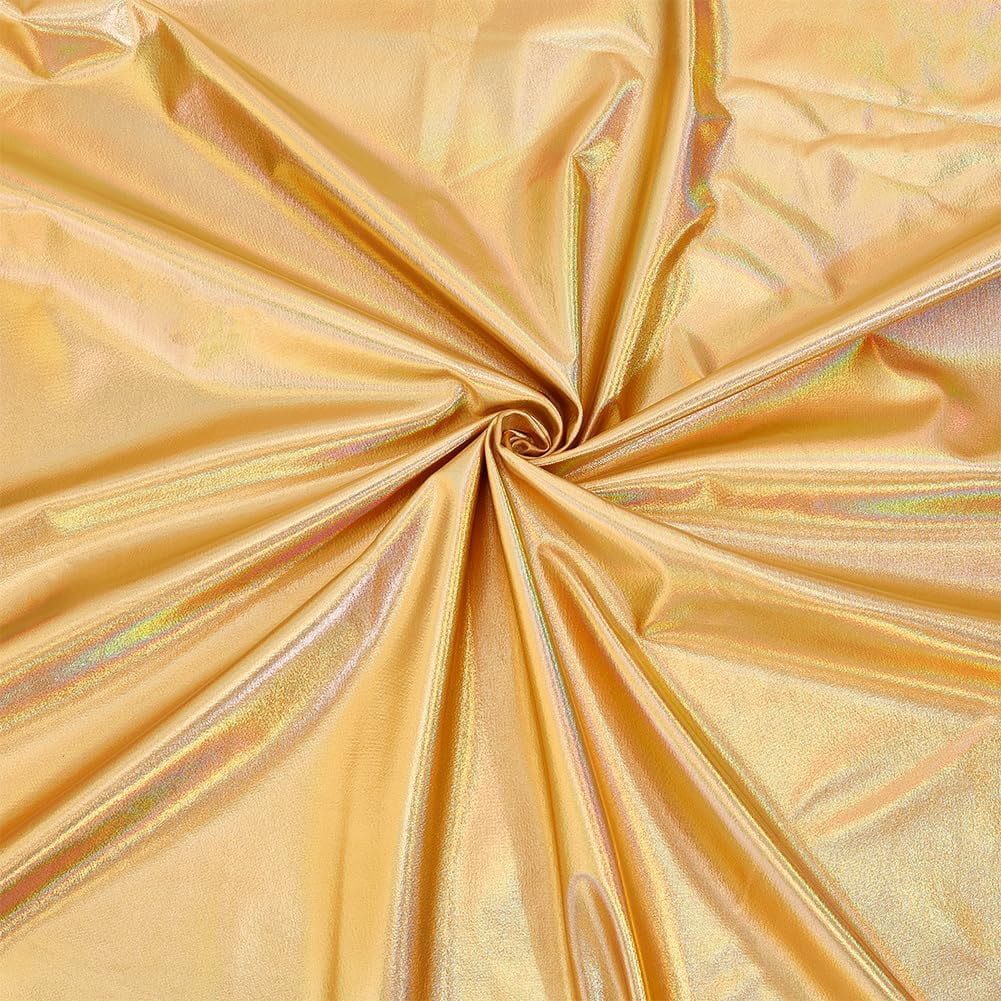 1 Yard Gold Metallic Foil Fabric 59 Inch Wide Stretch Shiny Fabrics Foil Spandex Fabric for Christmas Halloween DIY Sewing Crafting Event Decoration Costumes Package Cosplay