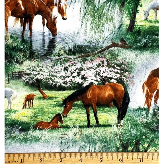 1 Yard - Horse & Pony Farm Scenic Persis Clay Weirs Cotton Fabric (Great for Quilting, Sewing, Craft Projects, Throw Pillows & More) 1 Yard X 44" Wide
