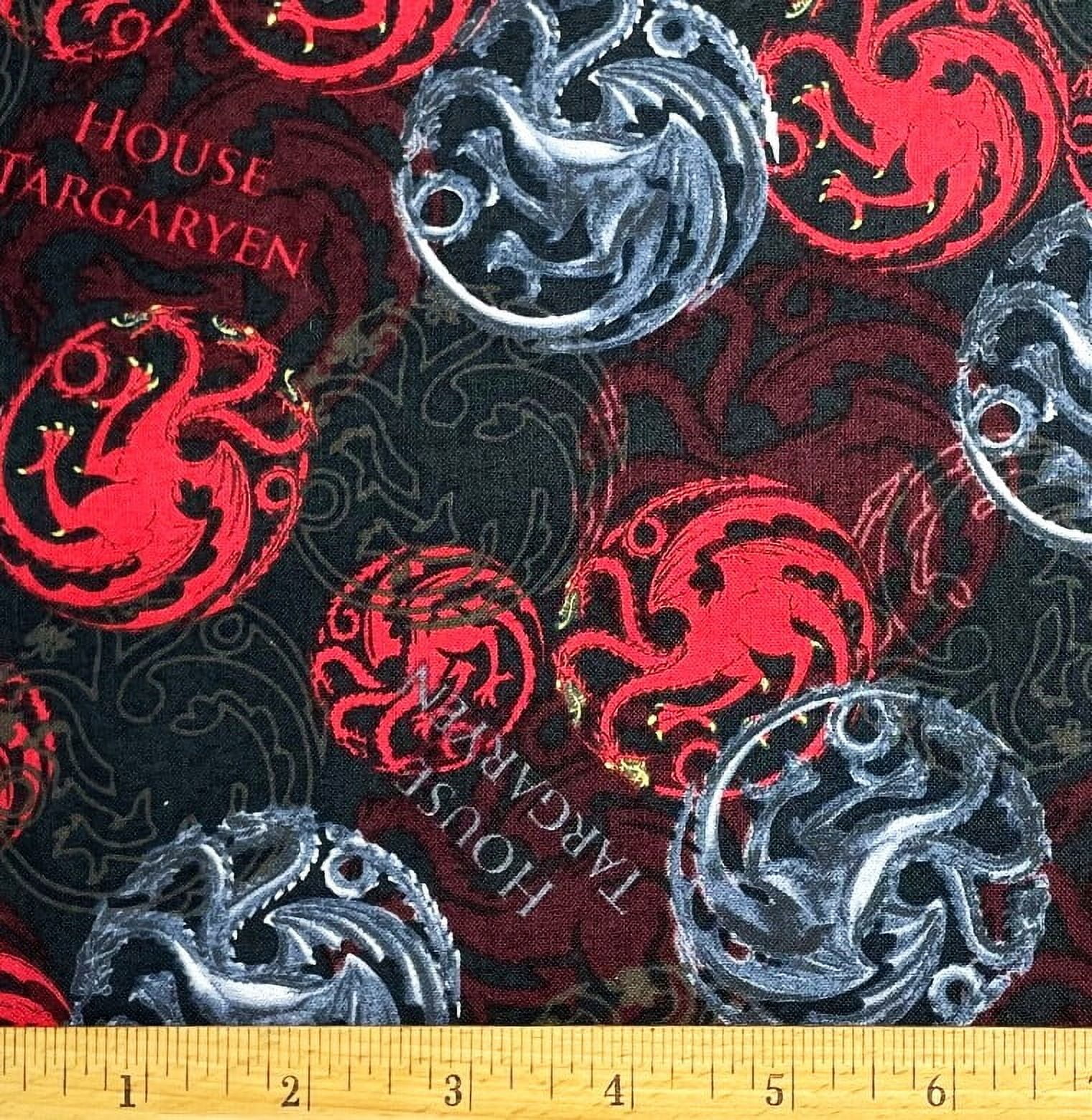 1 Yard - House of Dragons Targaryen Red on Black Cotton Fabric (Great for Quilting, Sewing, Craft Projects, Throw Pillows & More) 1 Yard X 44" Wide