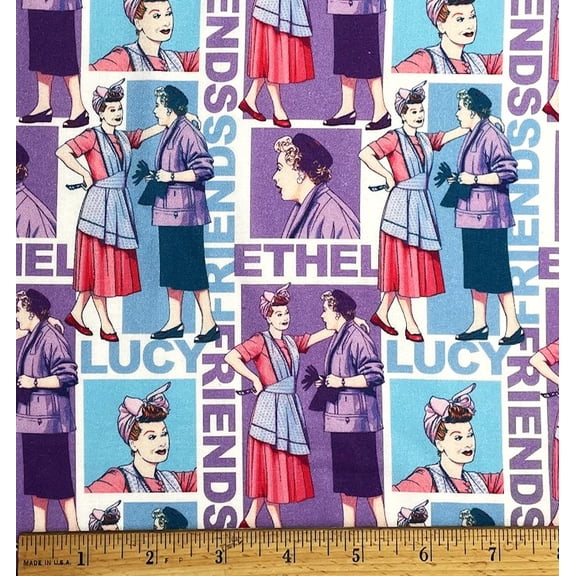 1 Yard - I Love Lucy & Ethel Lavender Block Cotton Fabric (Great for Quilting, Sewing, Craft Projects, Throw Pillows & More) 1 Yard X 44" Wide