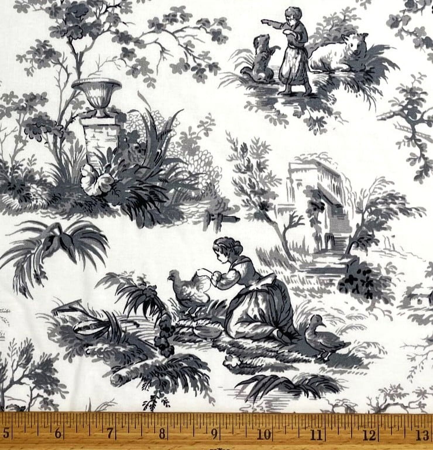 1 Yard - Idyllic Day Classic Life Gray Toile on White Cotton Fabric (Great for Quilting, Sewing, Craft Projects, Throw Pillows & More) 1 Yard X 44" Wide