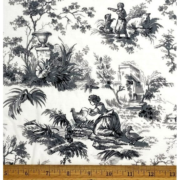 1 Yard - Idyllic Day Classic Life Gray Toile on White Cotton Fabric (Great for Quilting, Sewing, Craft Projects, Throw Pillows & More) 1 Yard X 44" Wide