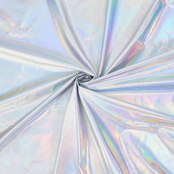 1 Yard Iridescent Silver Metallic Foil Fabric 59Inch Wide Stretch Shiny Fabrics Foil Spandex Fabric for DIY Sewing Crafting Event Decoration Costumes Cosplay Christmas 1pc